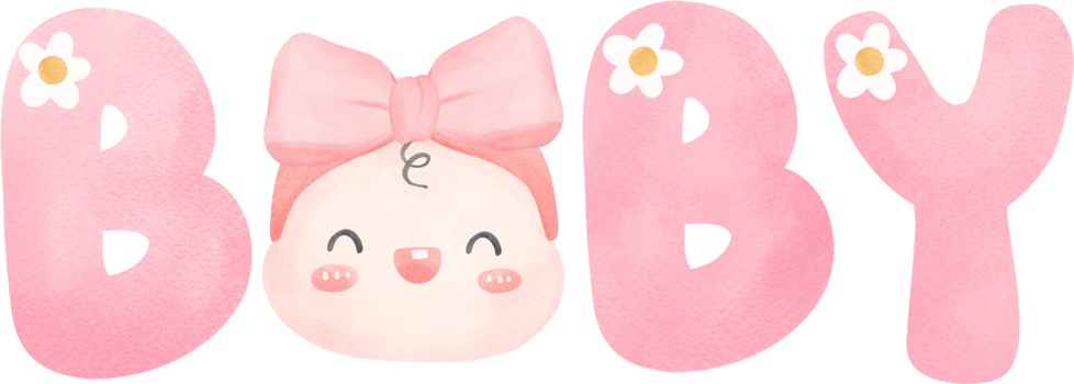 Baby shower girl, baby word watercolor png
