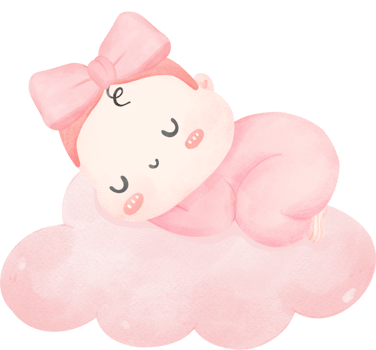 Baby shower girl sleeping on pink cloud watercolor png