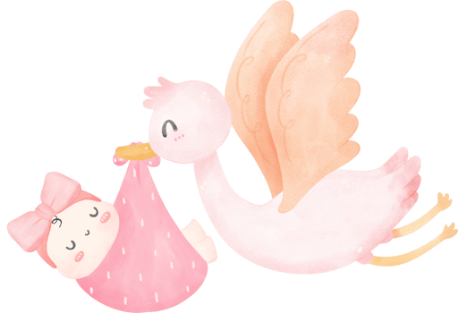 Baby shower girl, stork bird with baby girl png