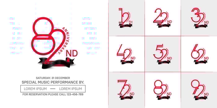 set of anniversary red color with black ribbon for special celebration event vector
