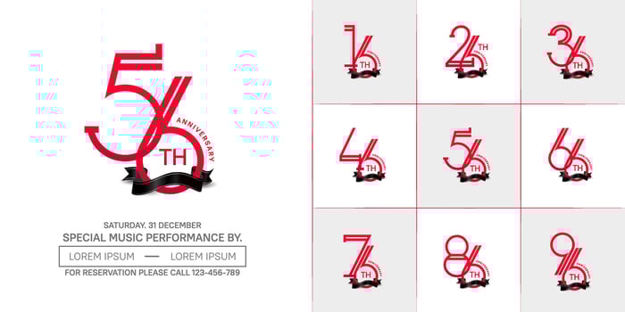 set of anniversary red color with black ribbon for special celebration event vector