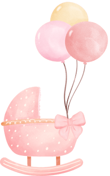 Cute baby shower girl pink pram with balloon png