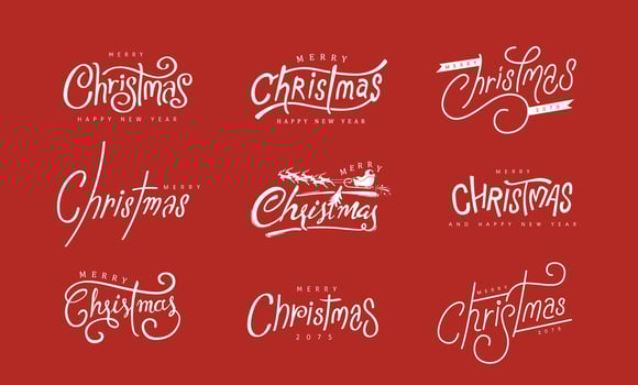 Set of hand drawn creative calligraphy Merry christmas and Happy new year font. Creative typography for Holiday greeting card. vector