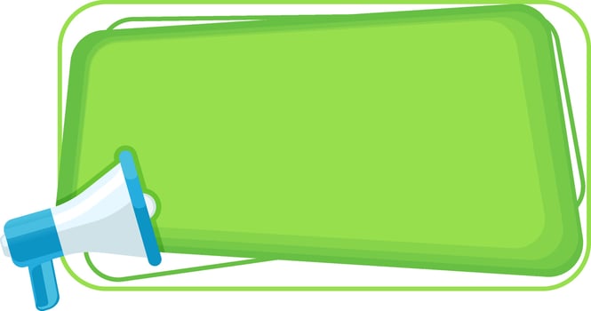 promotion banner with blue megaphone and green bubble talk vector