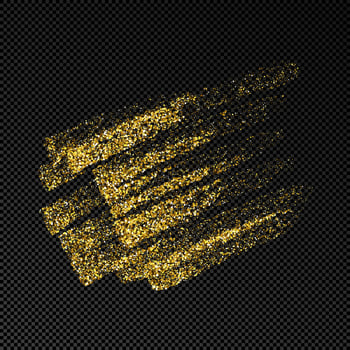 Hand drawn ink spot in gold glitter. Gold ink spot with sparkles isolated on dark background. Vector illustration