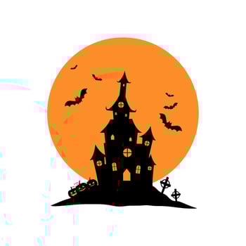 halloween castle with moonlight flat design. Haunted house spooky castle. Haloween party sign vector cover illustration. helloween icon collection. Flat design cartoon concept