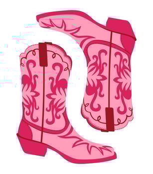 Retro cowgirl boots. Vector isolated illustration. Pink glamour footwear. Pinkcore concept.