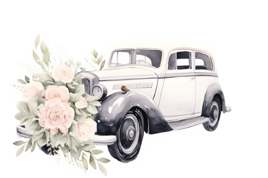 an old car with flowers on it, watercolor illustration,AI Generative png