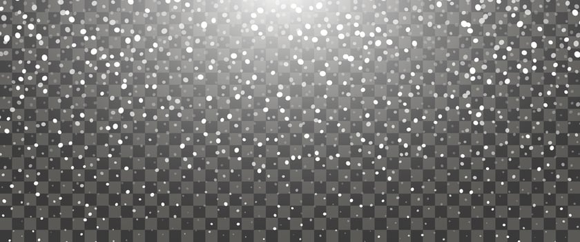 Snowfall and falling snowflakes on background. White snowflakes and Christmas snow. Vector illustration