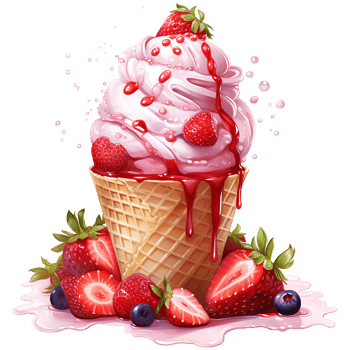 Ice cream with berries in a waffle cone AI Generative png