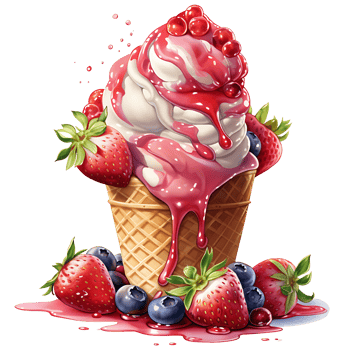 Ice cream with berries in a waffle cone AI Generative png