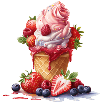 Ice cream with berries in a waffle cone AI Generative png