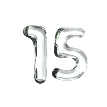 Number 15 3D Render with Glass Material png