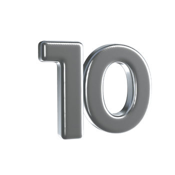 Number 10 3D Render with Silver Material png