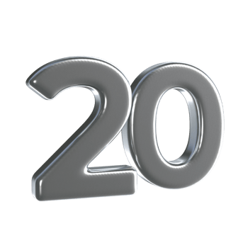 Number 20 3D Render with Silver Material png