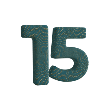Number 15 3D Render with Green Fabric Material png