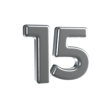 Number 15 3D Render with Silver Material png