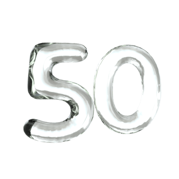 Number 50 3D Render with Glass Material png
