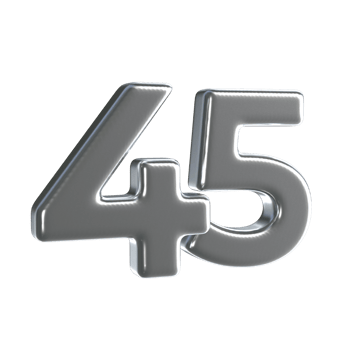 Number 45 3D Render with Silver Material png