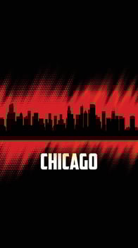 Chicago vector cities silhouette, red and black diagonal halftone background