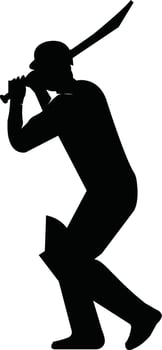 A black batsman icon with bat playing shot vector