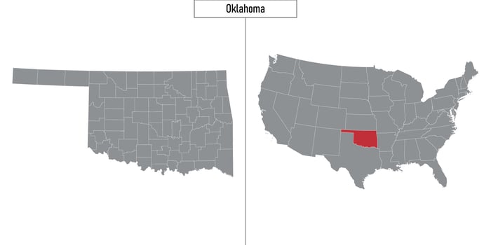 map of Oklahoma state of United States and location on USA map vector