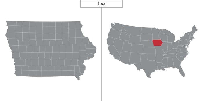 map of Iowa state of United States and location on USA map vector