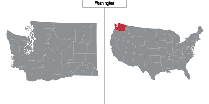 map of Washington state of United States and location on USA map vector