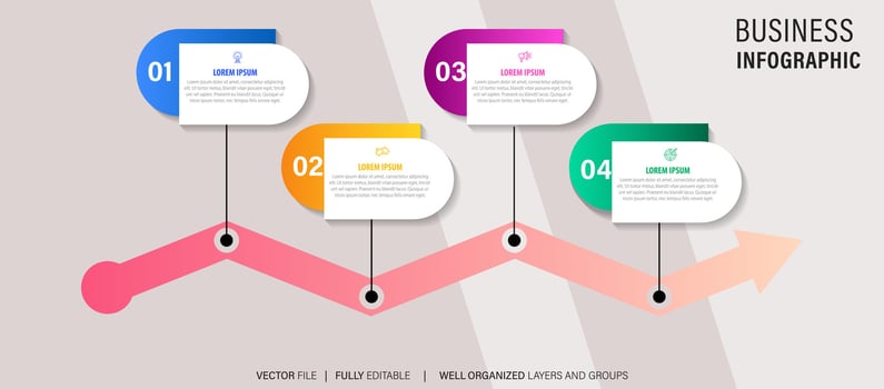 Business timeline workflow infographics. Corporate milestones graphic elements. Company presentation slide template with year periods. Modern vector history time line design.