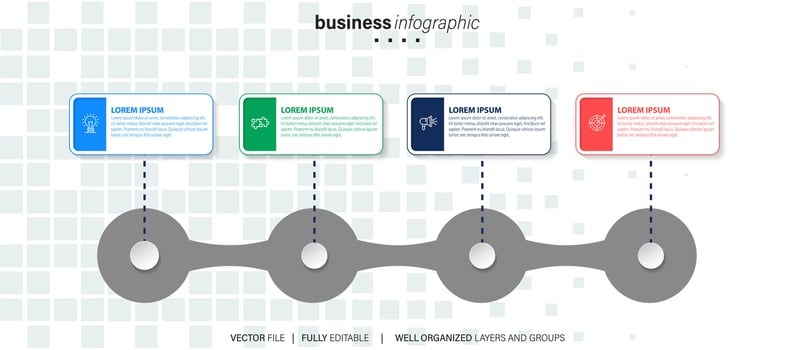 Timeline infographic design element and number options. Business concept with 4 steps. Can be used for workflow layout, diagram, annual report, web design. Vector business template for presentation.
