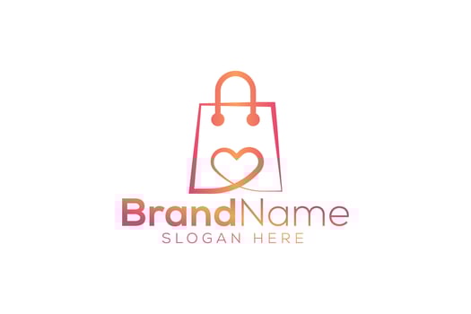 Trendy and minimal shopping bag and love vector logo design