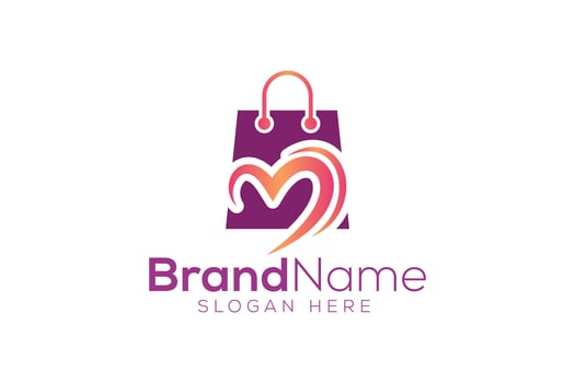Trendy and minimal shopping bag and love vector logo design