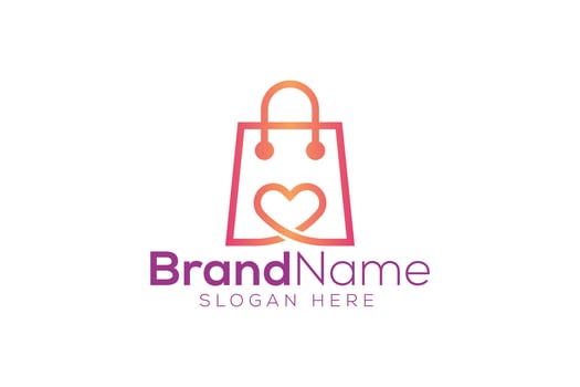 Trendy and minimal shopping bag and love vector logo design