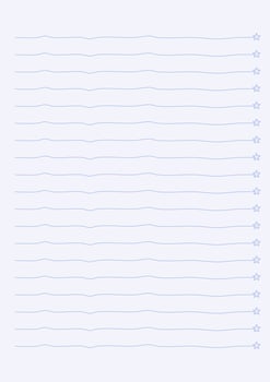 Notebook lines template with stars pattern on light blue background. vector