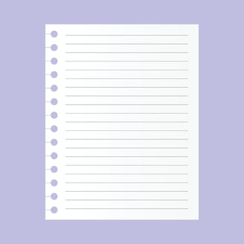 Vector sheet of notebook paper with shadow on gray background