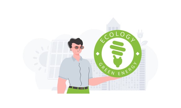 ECO friendly concept. A man holds the ECO logo in his hands. Fashionable, trendy style. . vector