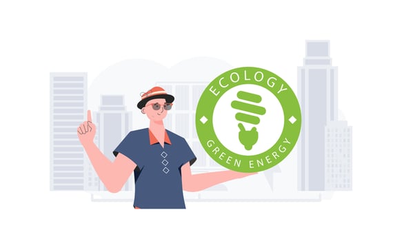 The concept of ecology and green energy. A man holds the ECO logo in his hands. trendy style. illustration. vector