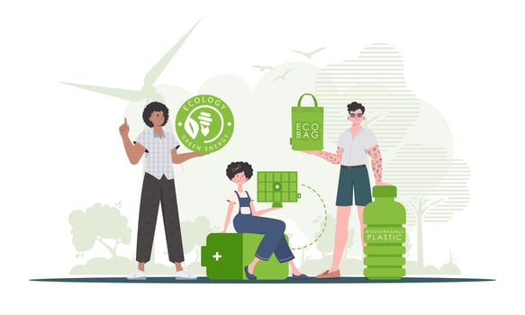 Ecology friendly concept. Fashion trend characters. Vector illustration.