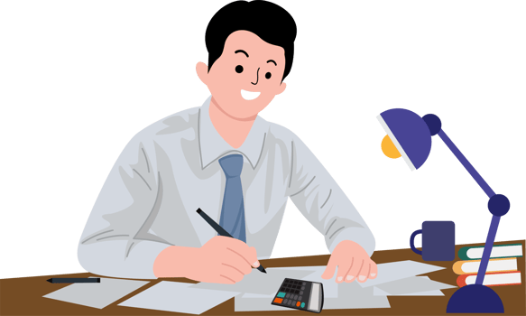 businessman working at office. smiling business man sitting at desk and signing documents png
