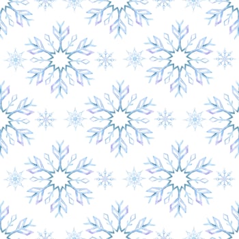 Snowflakes. Watercolor seamless pattern. Decorative winter background with hand drawn snowflakes, snow, stars. For fabric, wrapping paper, scrapbooking, postcards, invitations, cards vector
