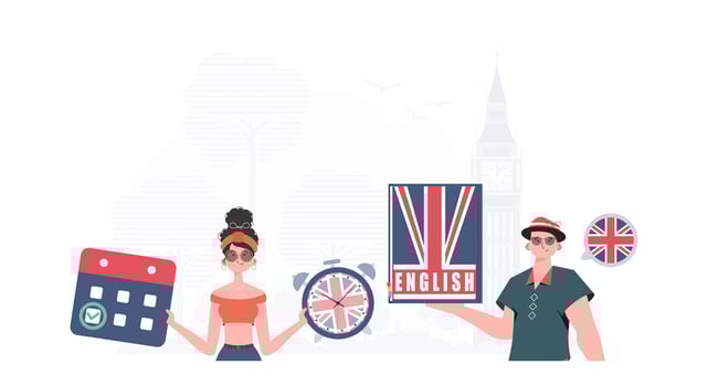 The concept of learning English. English language team. Trendy cartoon style. Illustration in . vector