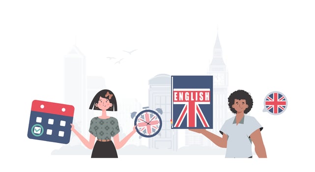 English language team. The concept of teaching English. Trendy flat style. illustration. vector