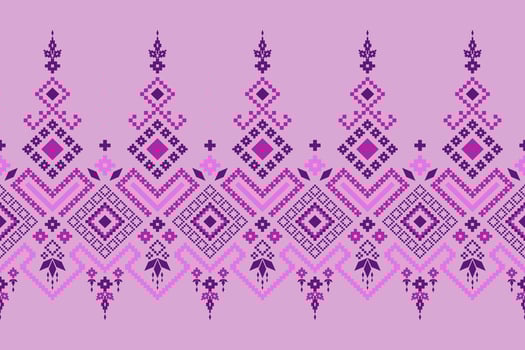 Purple cross stitch traditional ethnic pattern paisley flower Ikat background abstract Aztec African Indonesian Indian seamless pattern for fabric print cloth dress carpet curtains and sarong vector