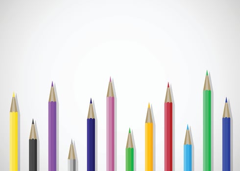 Color pencils art banner poster with place for text. Crayons and color pencil drawing, coloured pencils school. Vector illustration