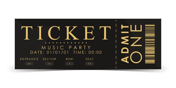 Sample ticket for a musical concert. Modern ticket card illustration template. . vector
