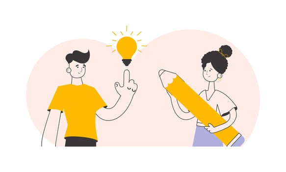 Guy and girl designers. Trendy linear style. Vector illustration.