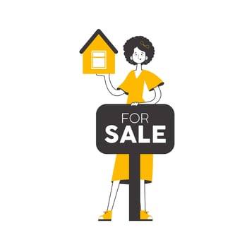 Woman real estate sales specialist. Lineart trendy style. Isolated. Vector illustration.