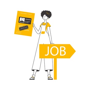 The girl passed the job test. Modern linear style. Isolated. Vector illustration.