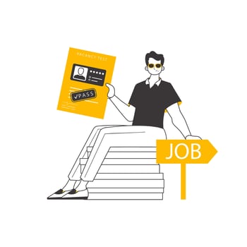 The man passed the job test. Lineart minimalistic style. Isolated. Vector illustration.