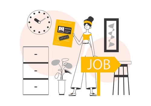 The woman passed the job test. Lineart trendy style. illustration. vector